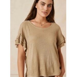 Pilcro X Anthropologie Heritage Femme Ruffle Sleeve Tee Moss New